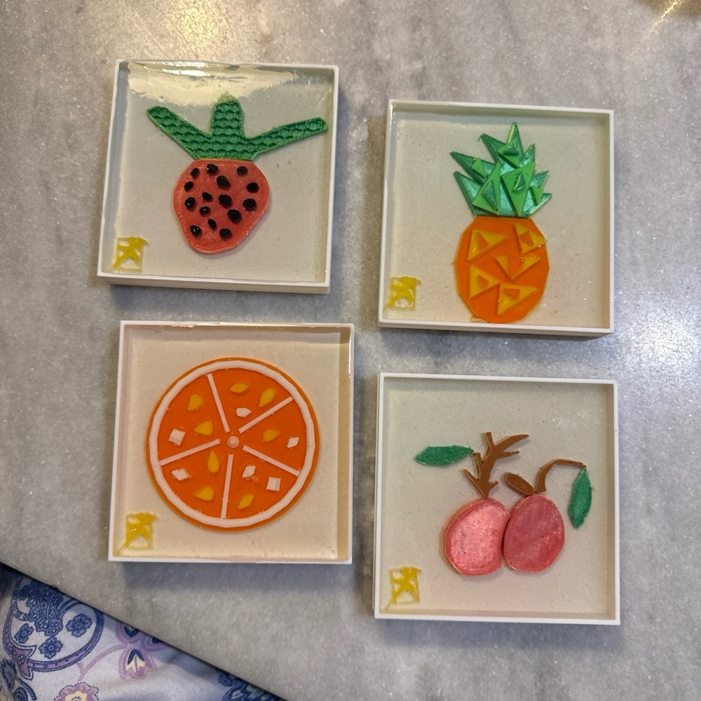Fruit Resin Coaster Set - Strawberry, Pineapple, Orange, Plum